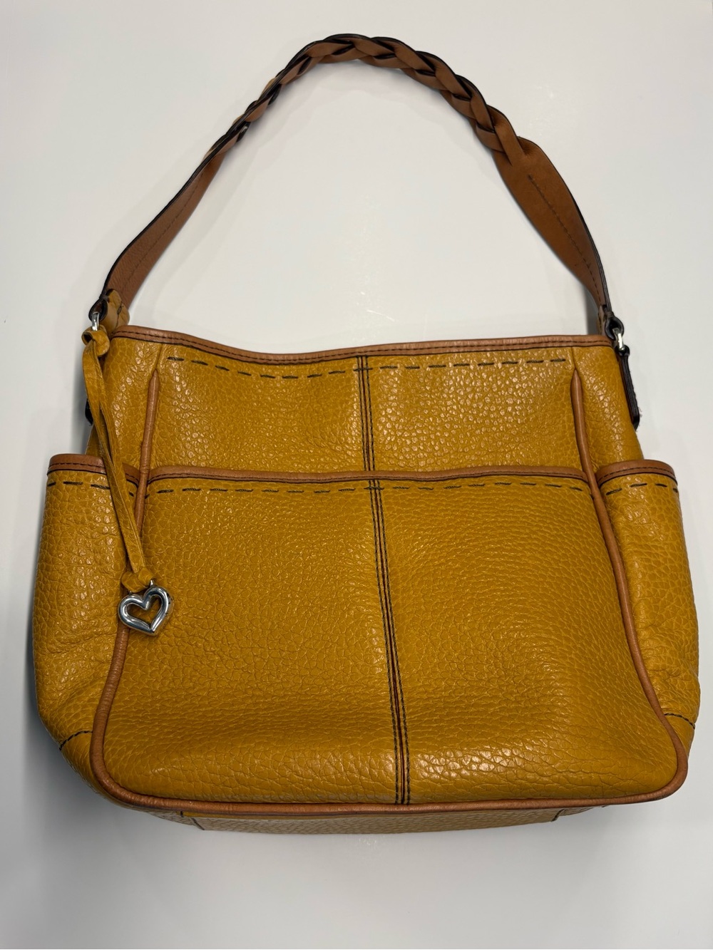 Brighton Mustard Yellow Leather Shoulder Bag with Braided Strap & Charm